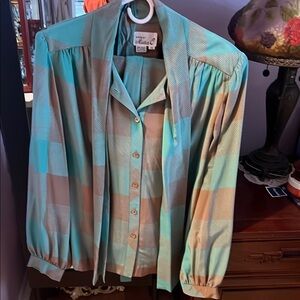 Vintage Long Sleeve Dress - Blue and Tan